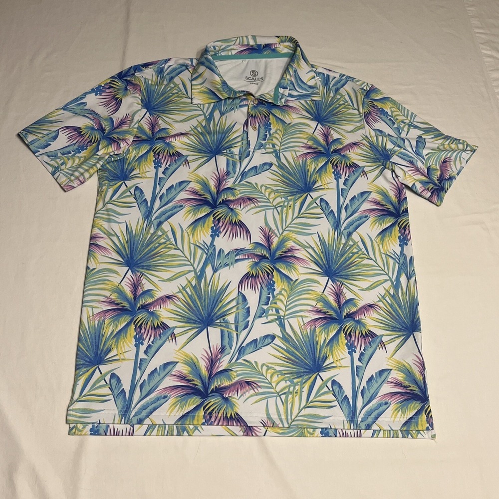 Scales Golf Poll Shirt Men's Large Tropical Floral AOP Performance Stretch